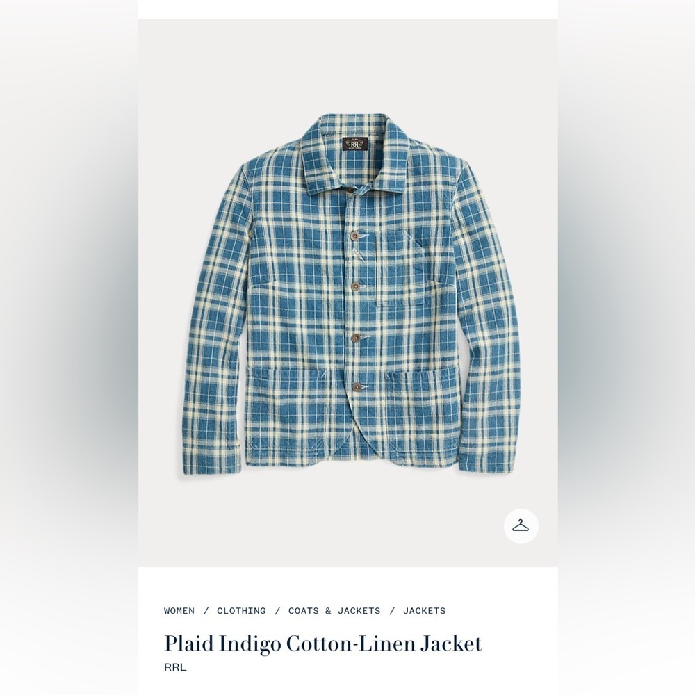 RRL Double RL Plaid Indigo Cotton-Linen Shirt Jacket - Picture 2 of 6